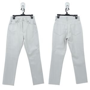 AGOLDE Women 26 Riley Long Pants Wisp White Recycled Leather Straight Leg FLAW